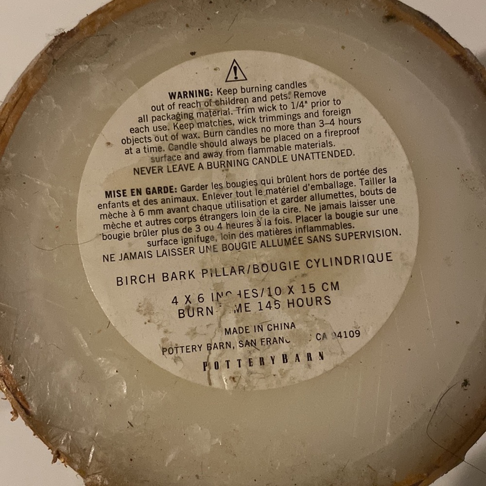 Pottery Barn Birch Bark Pillar Candle4x6 - Picture 2 of 2